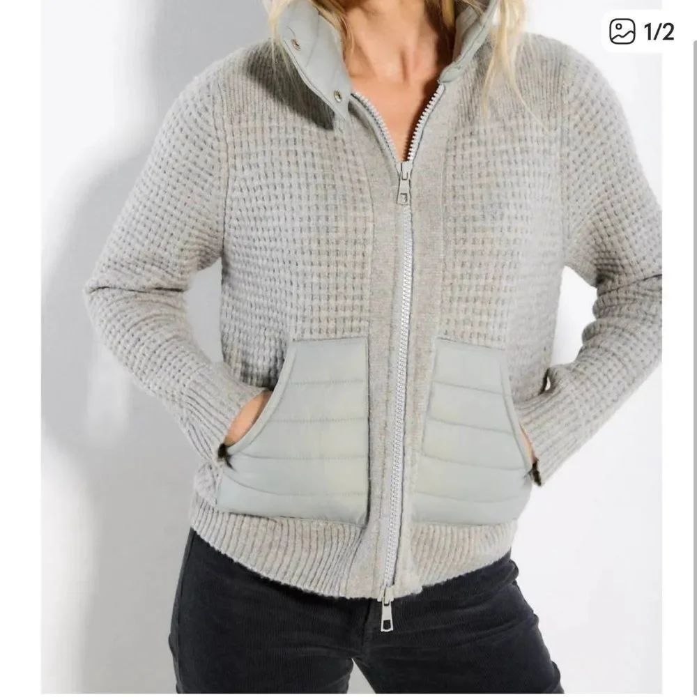 Lisa Todd Posh Puffer Knit Sweater Jacket Thermal Gray Womens Large
